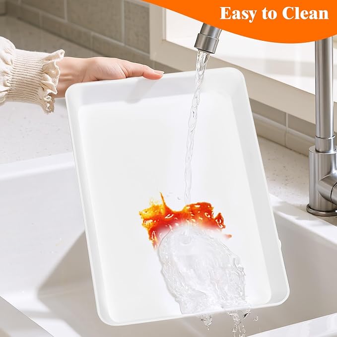 SpaceTrove 4-Pack Serving Tray Set, Reusable Plastic Serving Platter - Image 5