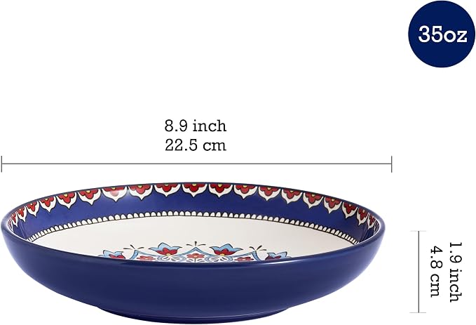 Bico Boho Totem Pasta Bowls, 35oz Salad Bowl Set of 4, Large Ceramic Serving - Image 2