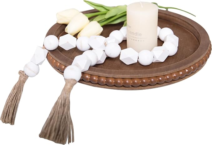 HPC DEC R OUR HAPPY PLACE 12in Round Wood Beaded Tray - Image 9