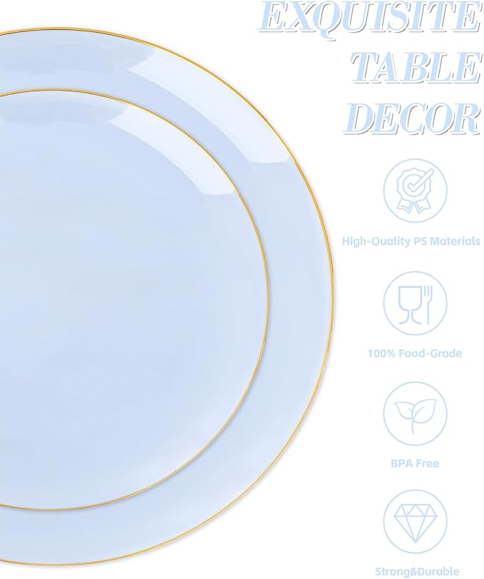 bUCLA 150PCS Blue Plastic Plates - Image 3