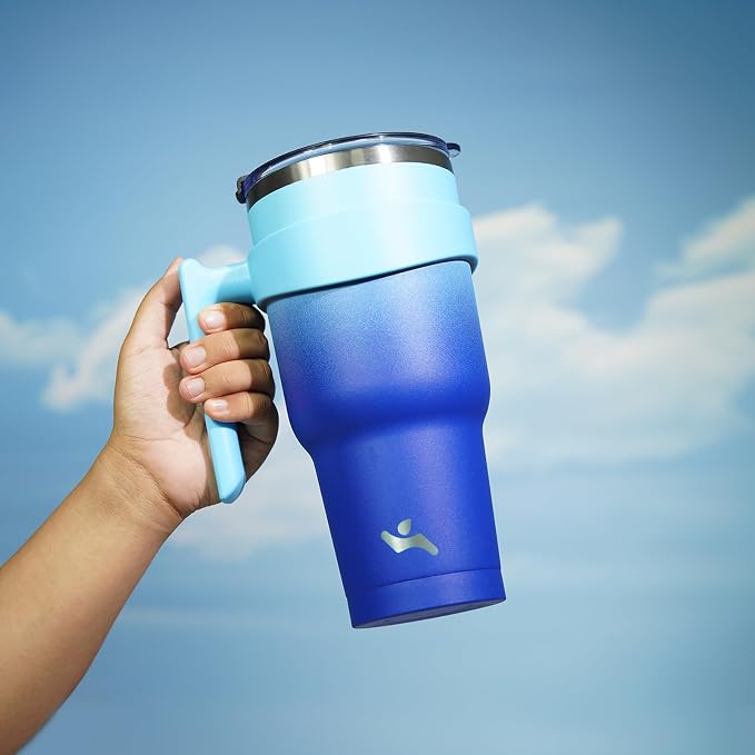 Konokyo 40 oz Tumbler with Handle and Straw, Insulated Travel Mug | Sky; - Image 5