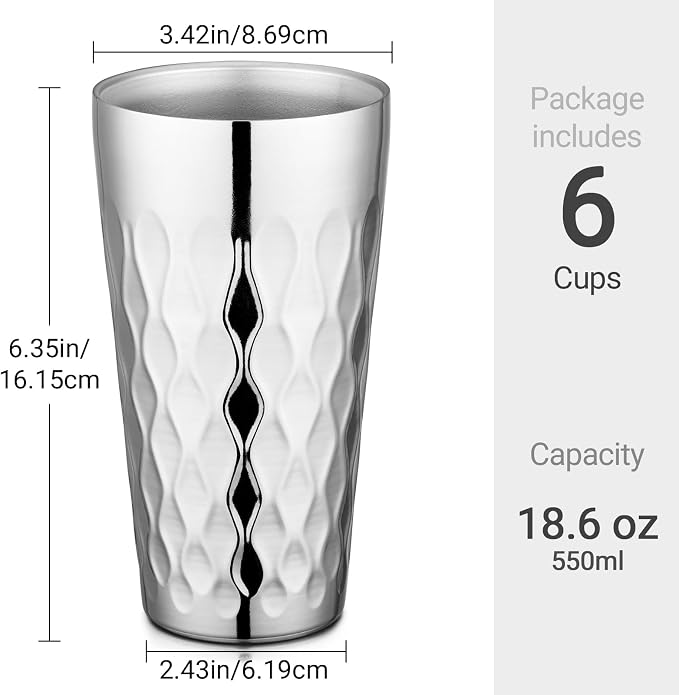 Beasea Stainless Steel Cups 19 oz, 6 Pack Large 18.6oz 550ml Stainless Steel - Image 2