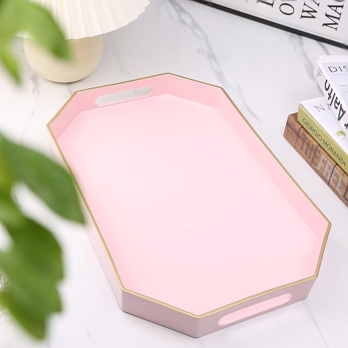Pink Decorative Tray with Handles, Versatile Serving Tray - Image 2