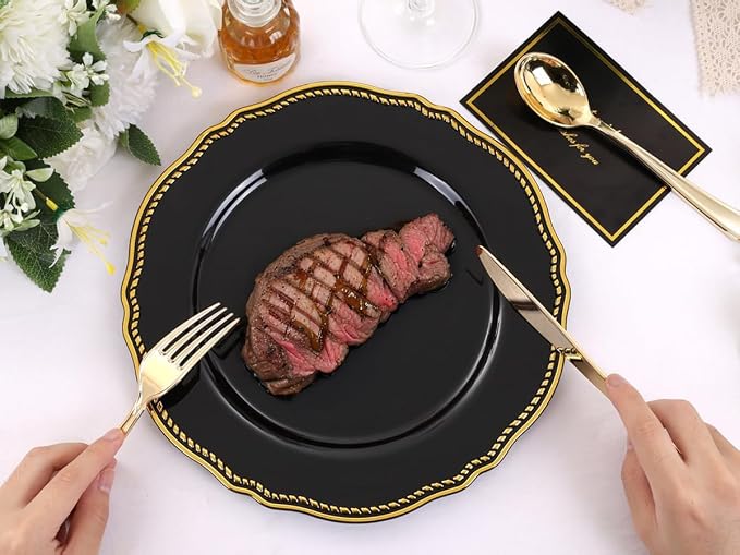 60pcs Black Plastic Plates - Image 2