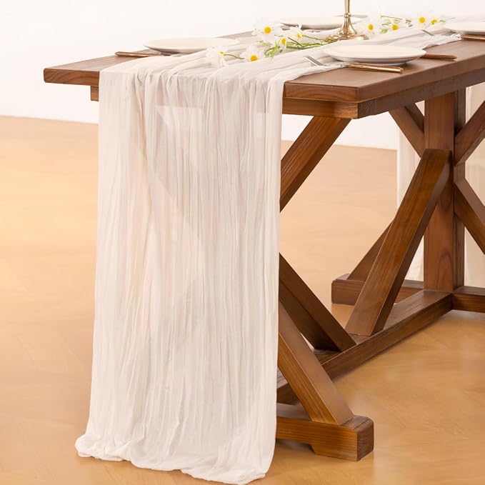 Cheesecloth Table Runner Summer Boho Wedding Birthday Party Home Decor | Ivory - Image 4