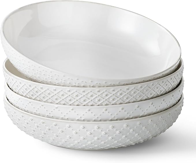 Y YHY 8.5" Pasta Bowls Set of 4, 30 oz Embossed Salad Bowls by YYHY