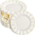 100PCS Ivory Plastic Plates 7 Inch, Wavy Plates by Ciselure