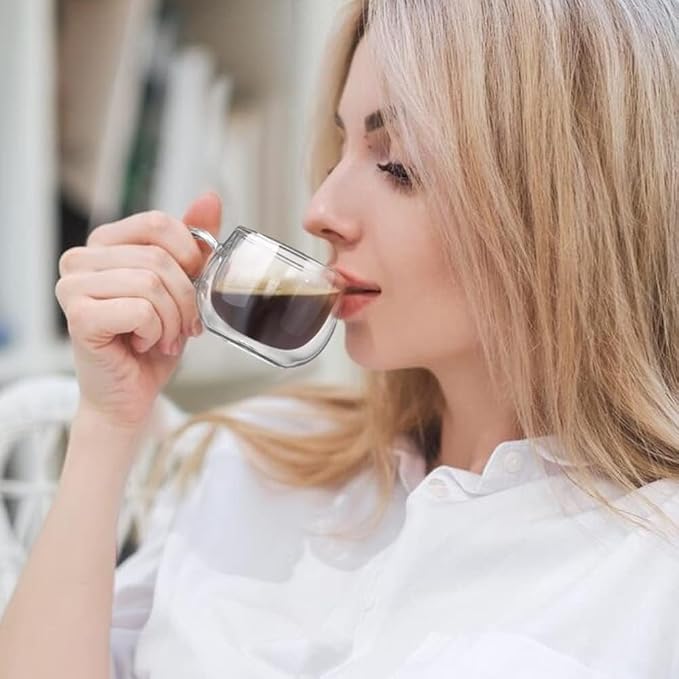 glastal Espresso Cup Set of 4, 4 Oz Double Wall Glasses Espresso Coffee Glass - Image 4
