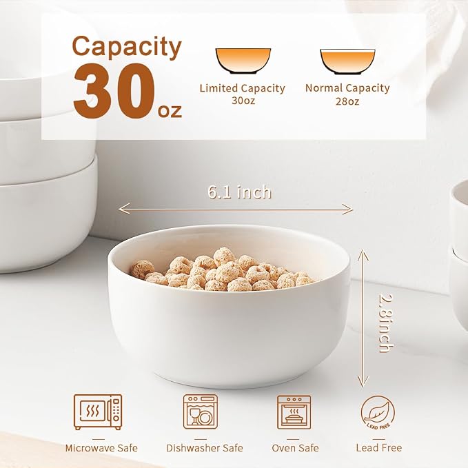 Jassceram 30 oz Soup Bowls, 6 Inch, Oatmeal and Breakfast, - Image 2