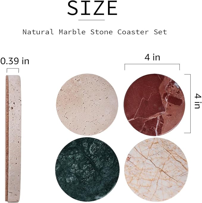 Travertine Marble Drink Coasters Set of 4 Round Stone Table Cup Mats 4 Inch | 4 - Image 2