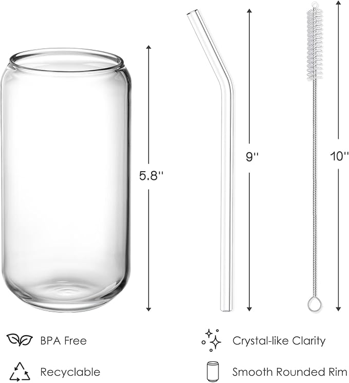 NETANY Drinking Glasses with Glass Straw 4pcs Set - 16oz Highball Glass Cups - Image 7
