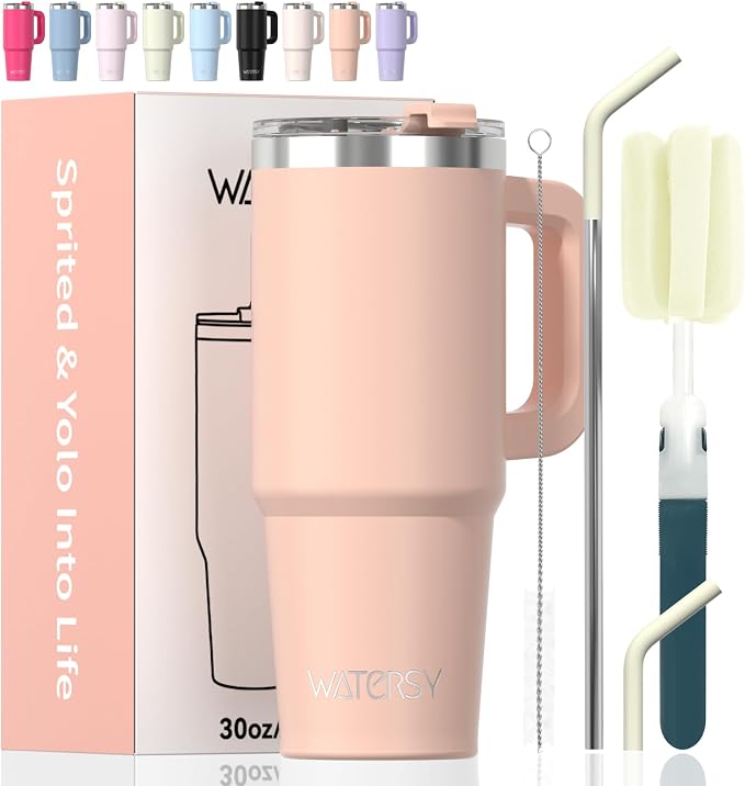 20 oz Tumbler with Handle, Tumbler with Lid and Straw, Double Wall Insulated by Watersy
