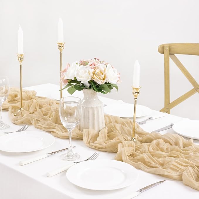 3 Pack Champagne Cheesecloth Table Runner 10ft Boho Sand Gauze Decor | - Image 4