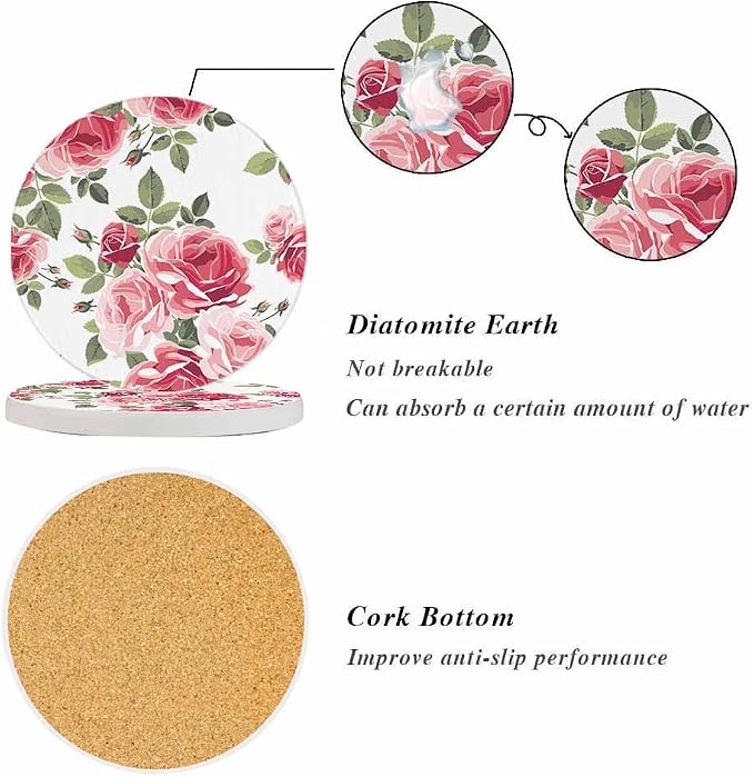 oFloral Pink Rose Coasters for Drinks Nature Vintage Spring Romance Chic Drink - Image 4