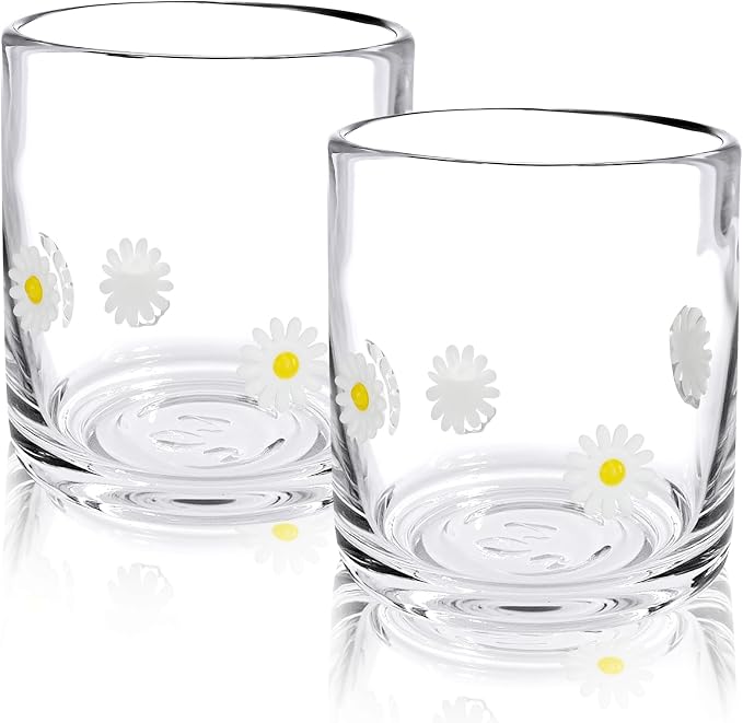 SiliFine 2 Pcs Daisy Icon Juice Glasses - 14oz White Flower Stemless Wine - Image 2