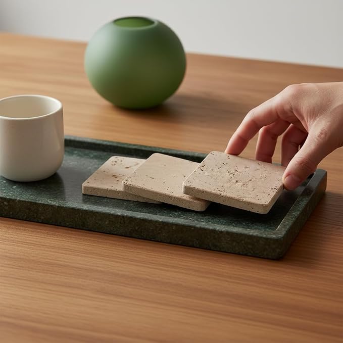 Travertine Coasters Set of 6 Square 3.5 Inch | Marble Coaster - Image 3
