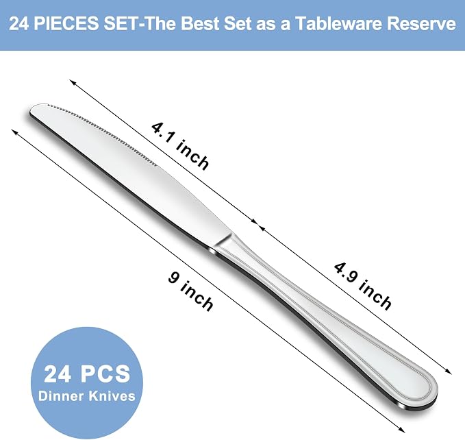 Dinner Knives Set of 24, 9” Knives Set, Butter Knife - Image 2