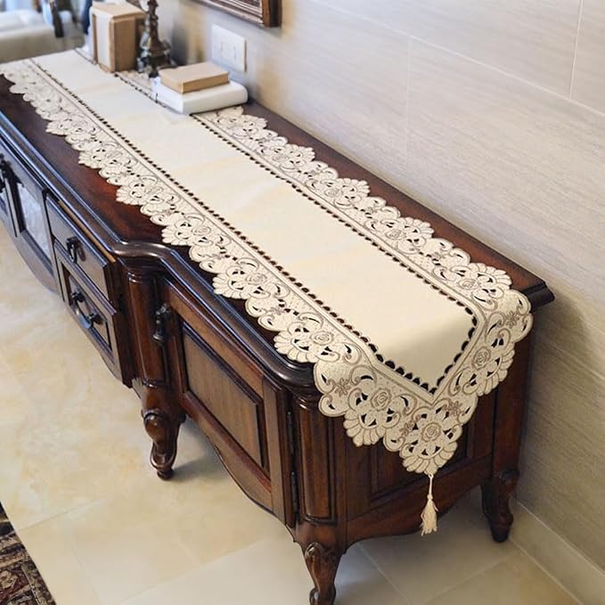 LeLehome 15 Inch X 96 Inch Table Runner, Classic Brown Flowers Embroidery Home - Image 5
