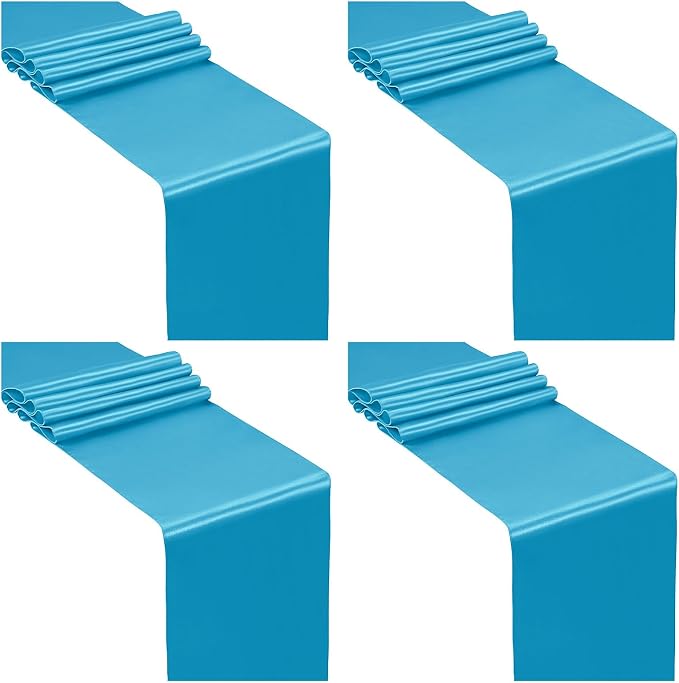 SiinvdaBZX 4 Pcs Teal Blue Satin Table Runner 12 x 108 inches Long | Bright by SiinvdaBZX
