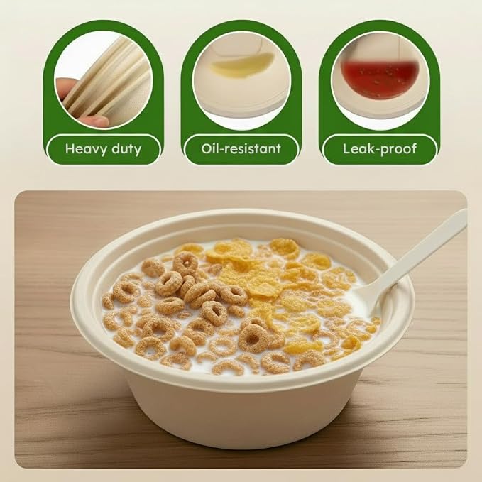 32 oz Disposable Paper Bowls, Heavy-Duty Compostable Soup Bowls, Eco-Friendly - Image 3