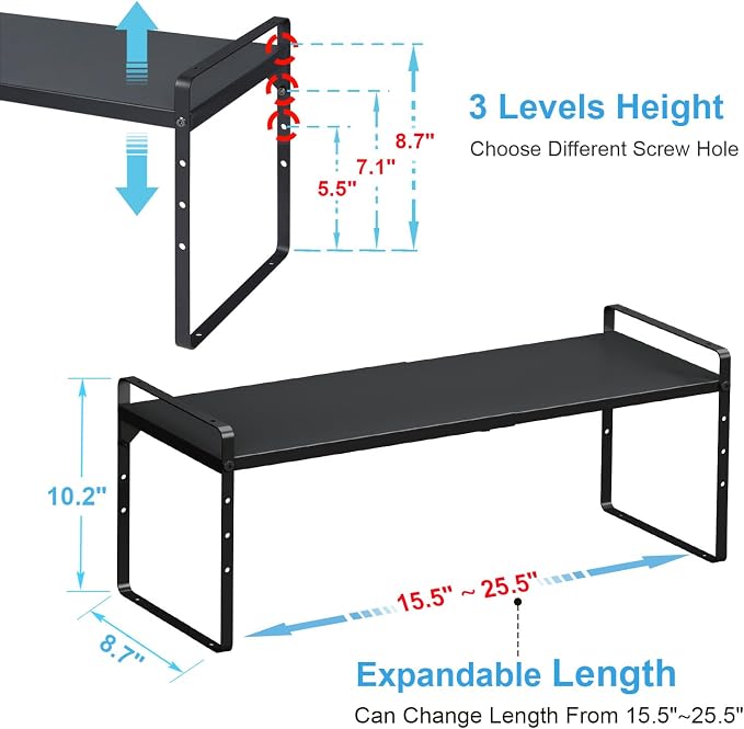 15.5 to 25.5 Inch Expandable Kitchen Cabinet Organizer Shelf, 2 Pack 30 LBS - Image 2