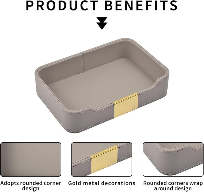 Luxury Leather Valet Tray Desktop Storage Organizer, Bedside Vanity Catchall - Image 8