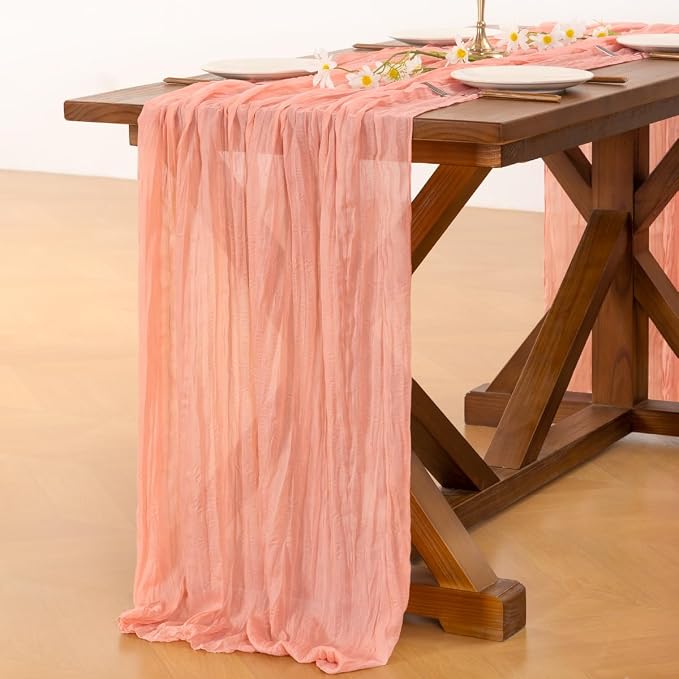 Cheesecloth Table Runner Summer Boho Wedding Birthday Party Home Decor | Coral - Image 4