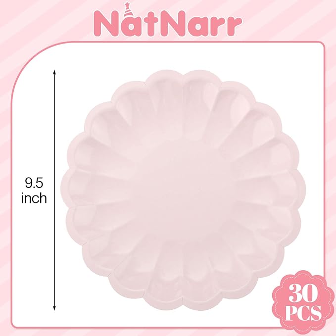 NatNarr 30 Pcs Pink Paper Plates 9.5 In Light Pink Plates Disposable | Heavy - Image 3