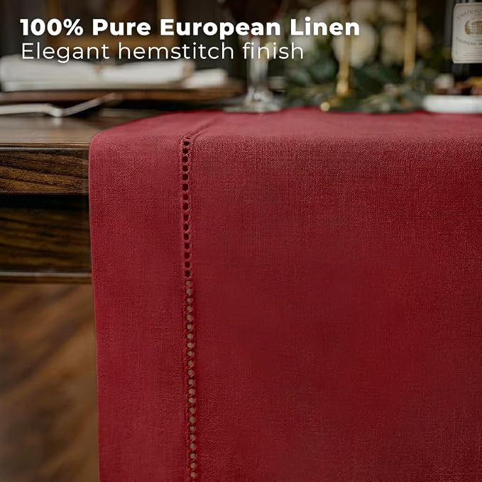 Signature Linen™ by D'Moksha Red Table Runner 90 Inches Long, 100% Pure Linen - Image 2