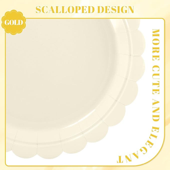 NatNarr 30 Pcs Ivory Paper Plates, Bridal Shower, Engagement, Oil- and - Image 3