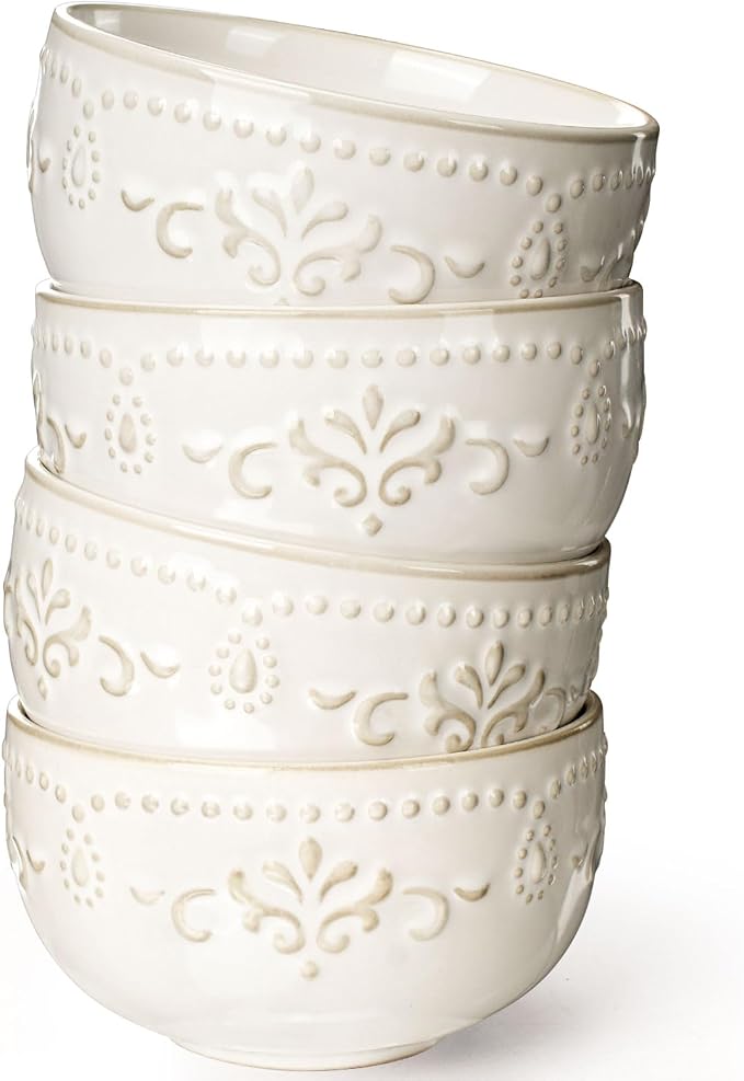 Small Bowls Set of 4, 12 oz Ceramic Embossment Dessert Bowls, Ice Cream by Artena