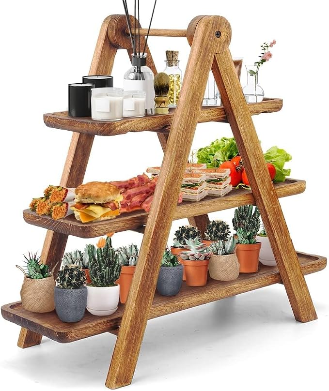 Manspdier Wood 3 Tier Serving Tray Three Tiered Cupcake Stand, Rectangle - Image 2