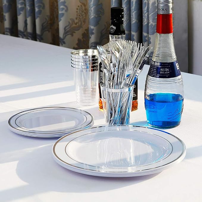 60 Pcs Silver Plastic Plates, Premium Silver Disposable Plates | Plastic Plates - Image 5
