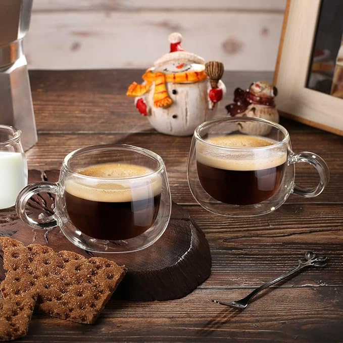 glastal Espresso Cup Set of 4, 4 Oz Double Wall Glasses Espresso Coffee Glass - Image 5
