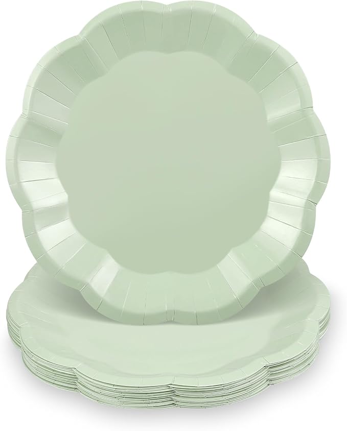 NatNarr 30 Pcs Sage Green Paper Plates, 7 Inch Scalloped Paper Plates | Small by NatNarr