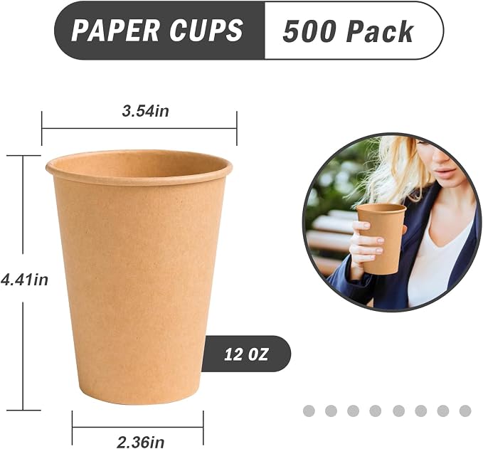 Lamosi 500 Count 12 oz Paper Cups, Disposable Kraft Paper Coffee Cups | - Image 2