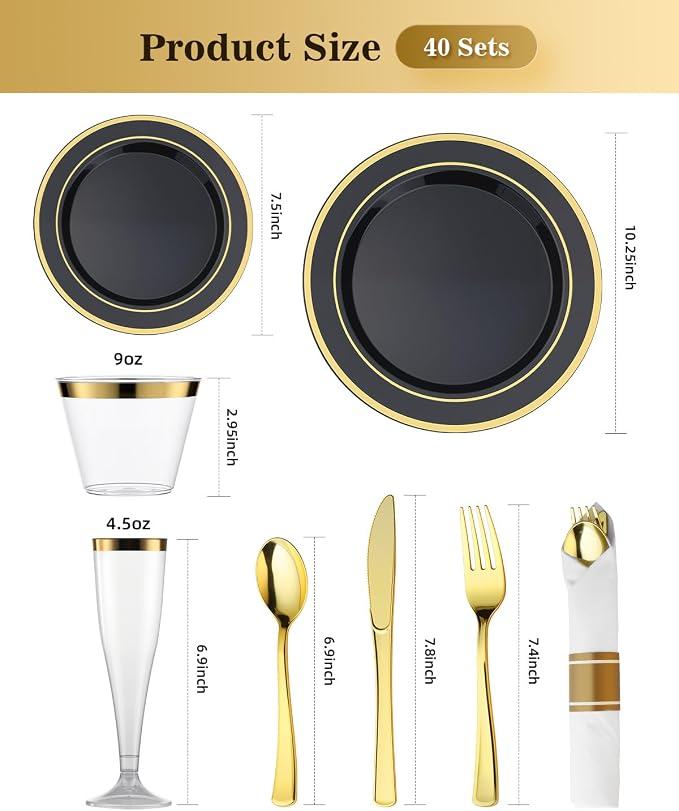 320PCS Black Gold Fancy Disposable Dinnerware Set - Image 2