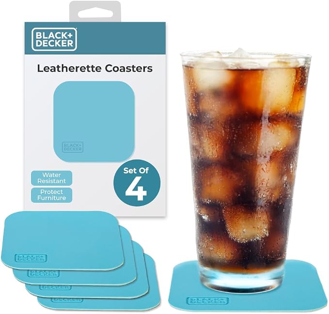 BLACK+DECKER Square Coasters Set of 4, Water-Resistant | Flexible Durable 4" by Unknown