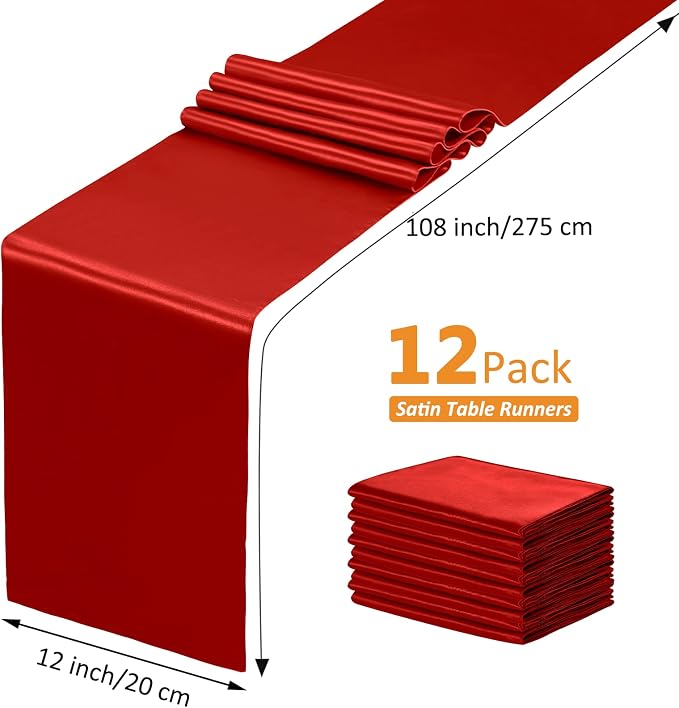 SiinvdaBZX 12 Pcs Red Satin Table Runner 12 x 108 inches Long | Bright Smooth - Image 4