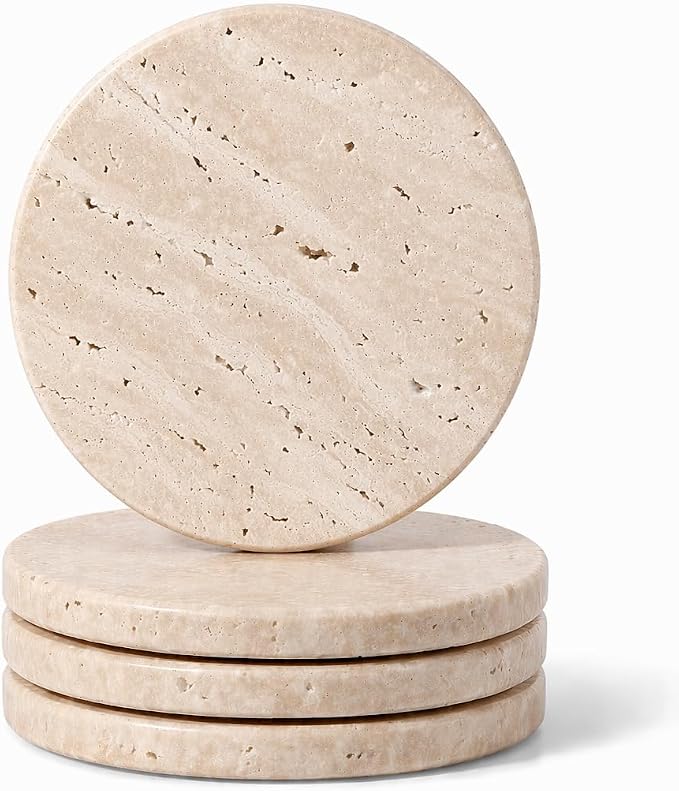 Travertine Coasters, Marble Coaster Set of 4 by Koville