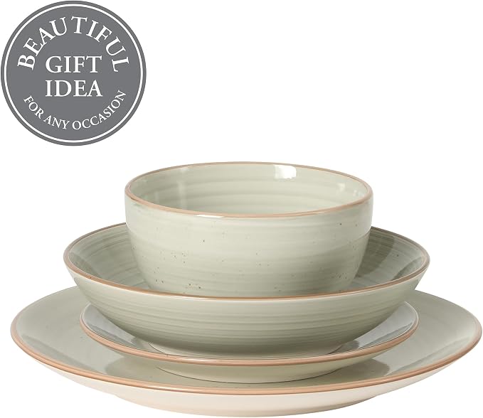 Gibson Home Stonebury 16 Piece Plates and Bowls Cream Grey Dishes - Image 4