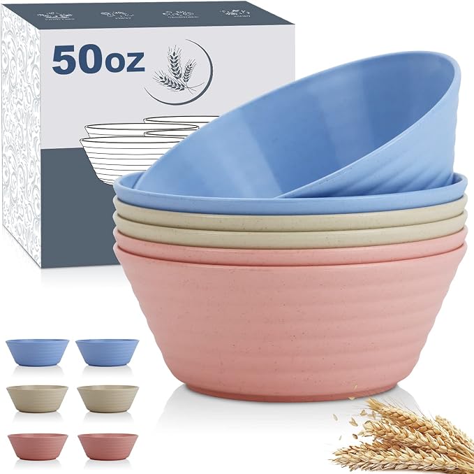 Wheat Straw Bowl Sets, Microwave and Dishwasher Safe Bowls, Large Salad Bowls by WROVA
