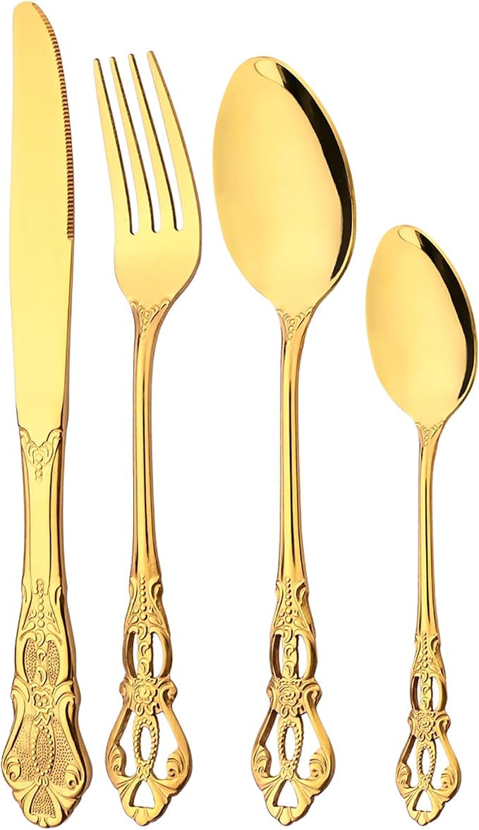 8-Piece Luxury Royal Silverware Set, 18/10 Stainless Steel Gold Flatware Set - Image 9