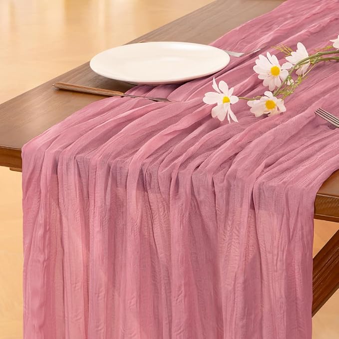 Cheesecloth Table Runner Summer Boho Wedding Birthday Party Home Decor | Mauve by Socomi