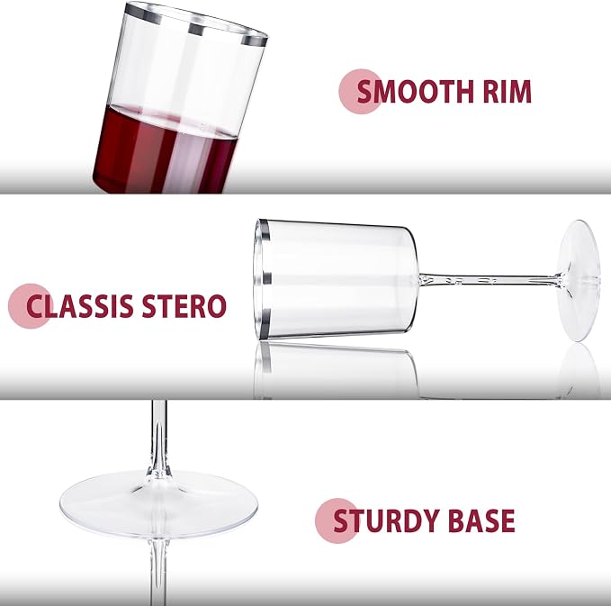 Ciaell 12 Pack Silver Plastic Wine Glasses - Image 3