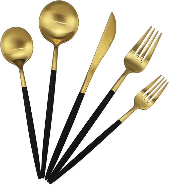 5-Piece 18/10 Stainless Steel Matte Gold Silverware Set, Kitchen Tableware Set by Gugrida