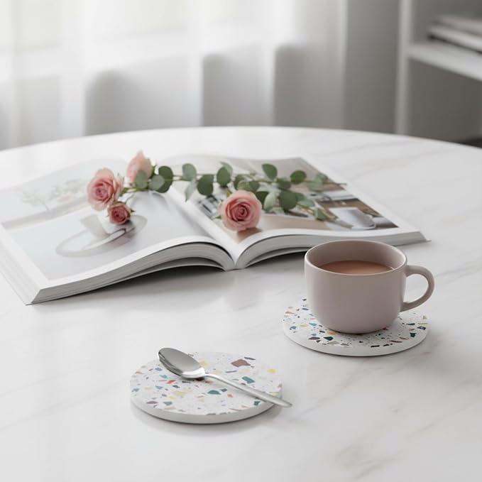 Absorbent Terrazzo Drink Coasters Set of 6 - Image 5