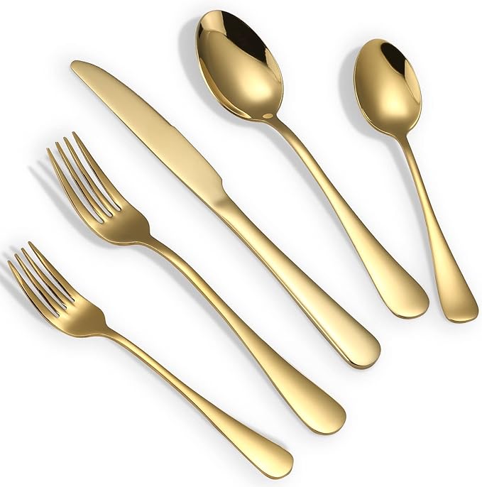 Gold Silverware Set for 4, Include Knife Fork and Spoon, Mirror Polished by Briout