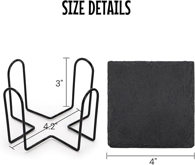 ZOOFOX 24 Pieces Drink Coasters, 4 Inch Square Slate Stone Coaster - Image 2