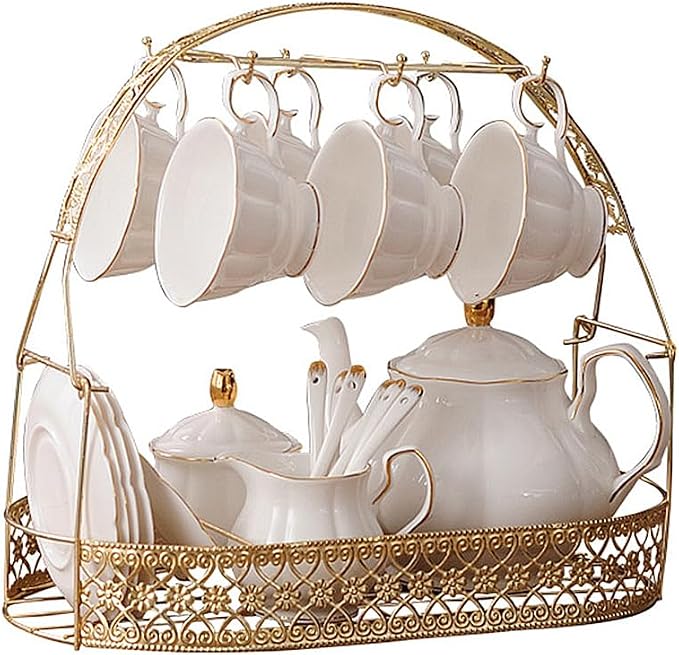 fanquare 15 Pieces Simple White English Ceramic Tea Sets, Tea Pot, Bone China by fanquare
